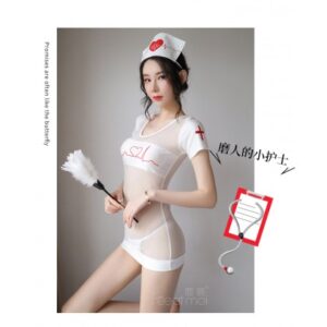 F7984/黑&白/心电图护士套装/发箍-护士裙-T裤